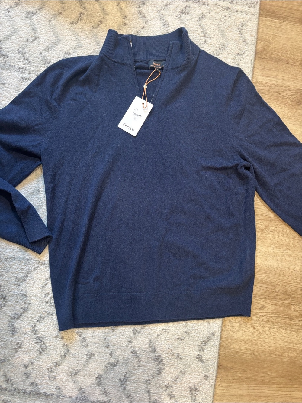 Quince Cashmere Navy Quarter-Zip Pullover Sweater